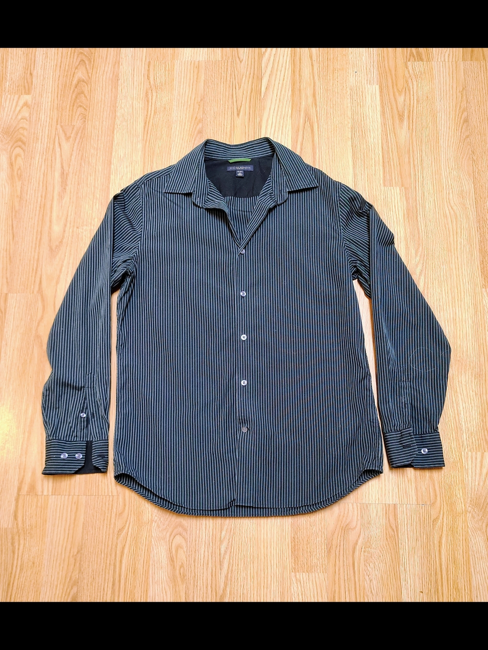 Banana Republic Mens Black Pinstripe Slim Fit Dress Shirt Size M
